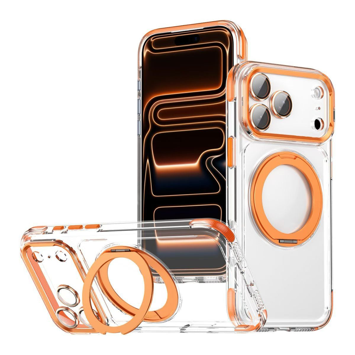 Transparent Magnetic Stand Phone Case for iPhone Series with Lens Protection