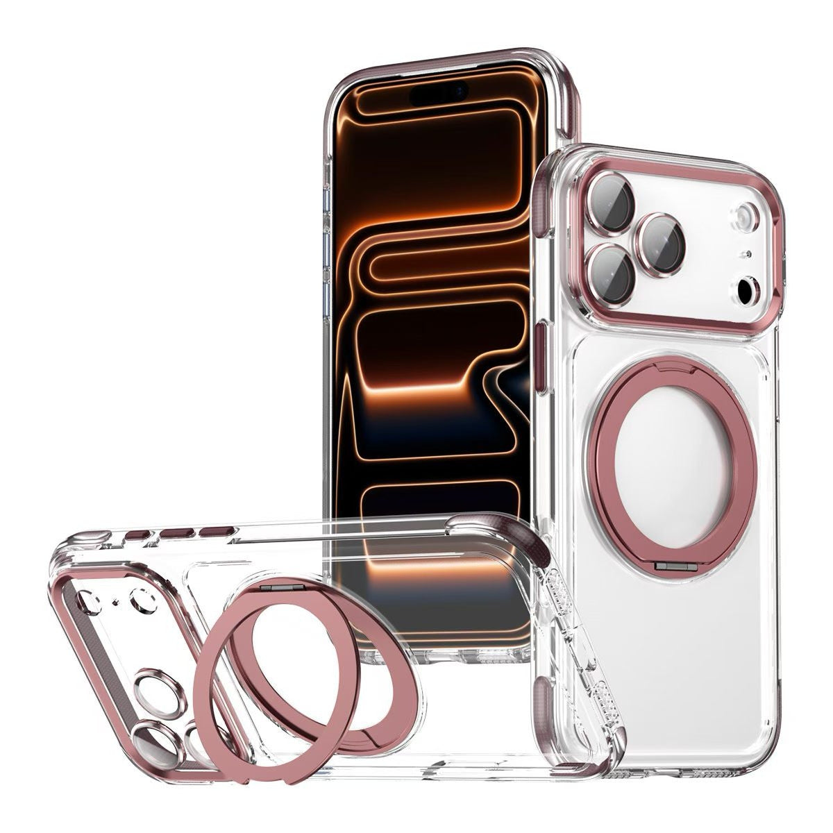 Transparent Magnetic Stand Phone Case for iPhone Series with Lens Protection