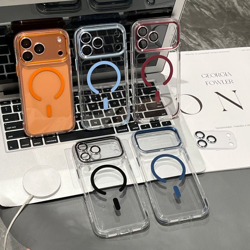Transparent Magnetic Case for iPhone Series with Electroplated Lens Frame