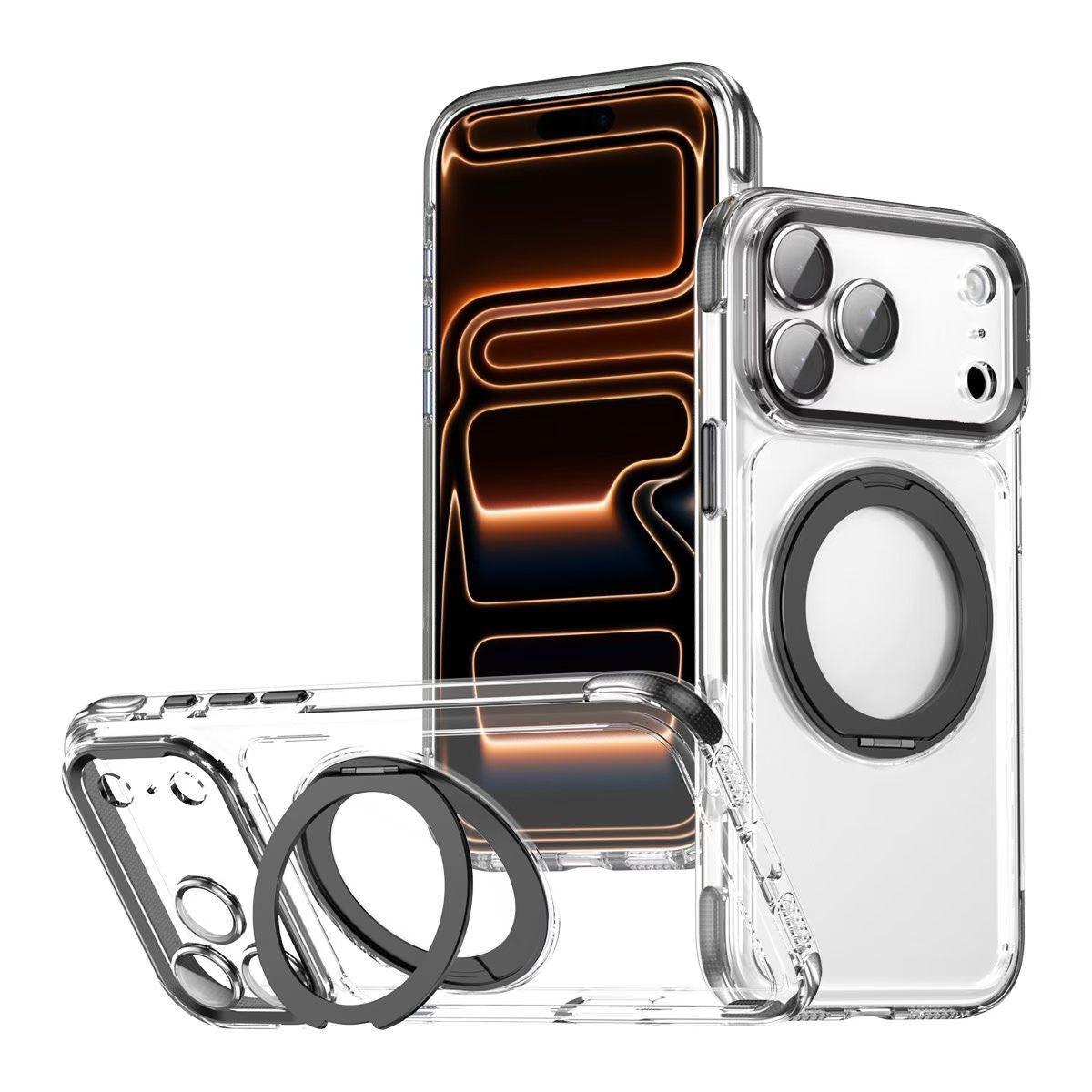 Transparent Magnetic Stand Phone Case for iPhone Series with Lens Protection