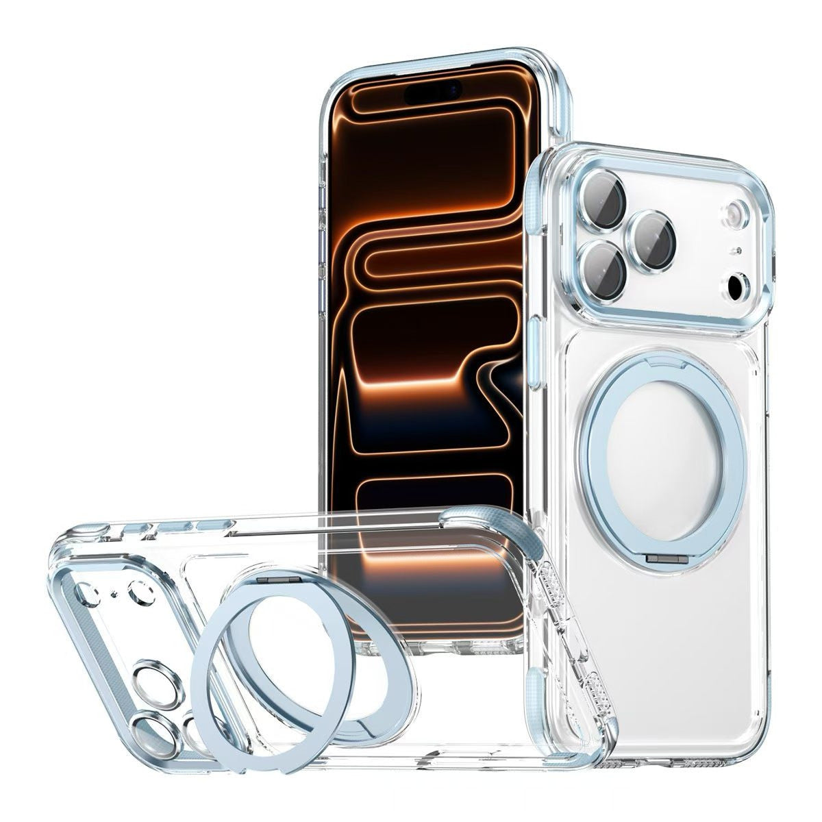 Transparent Magnetic Stand Phone Case for iPhone Series with Lens Protection