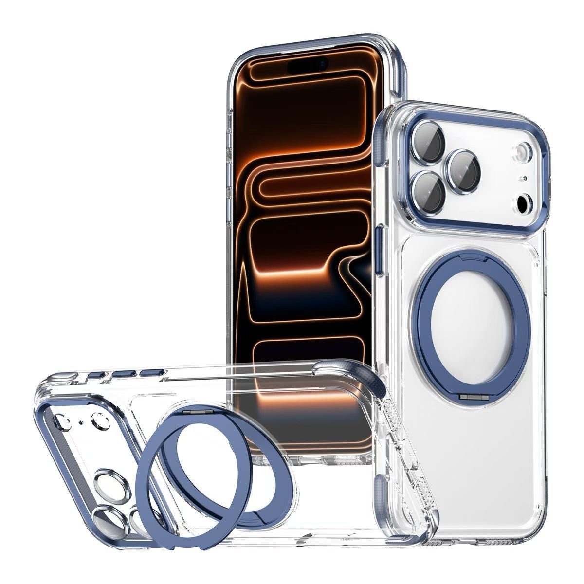 Transparent Magnetic Stand Phone Case for iPhone Series with Lens Protection