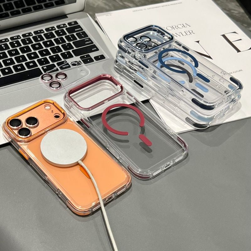 Transparent Magnetic Case for iPhone Series with Electroplated Lens Frame