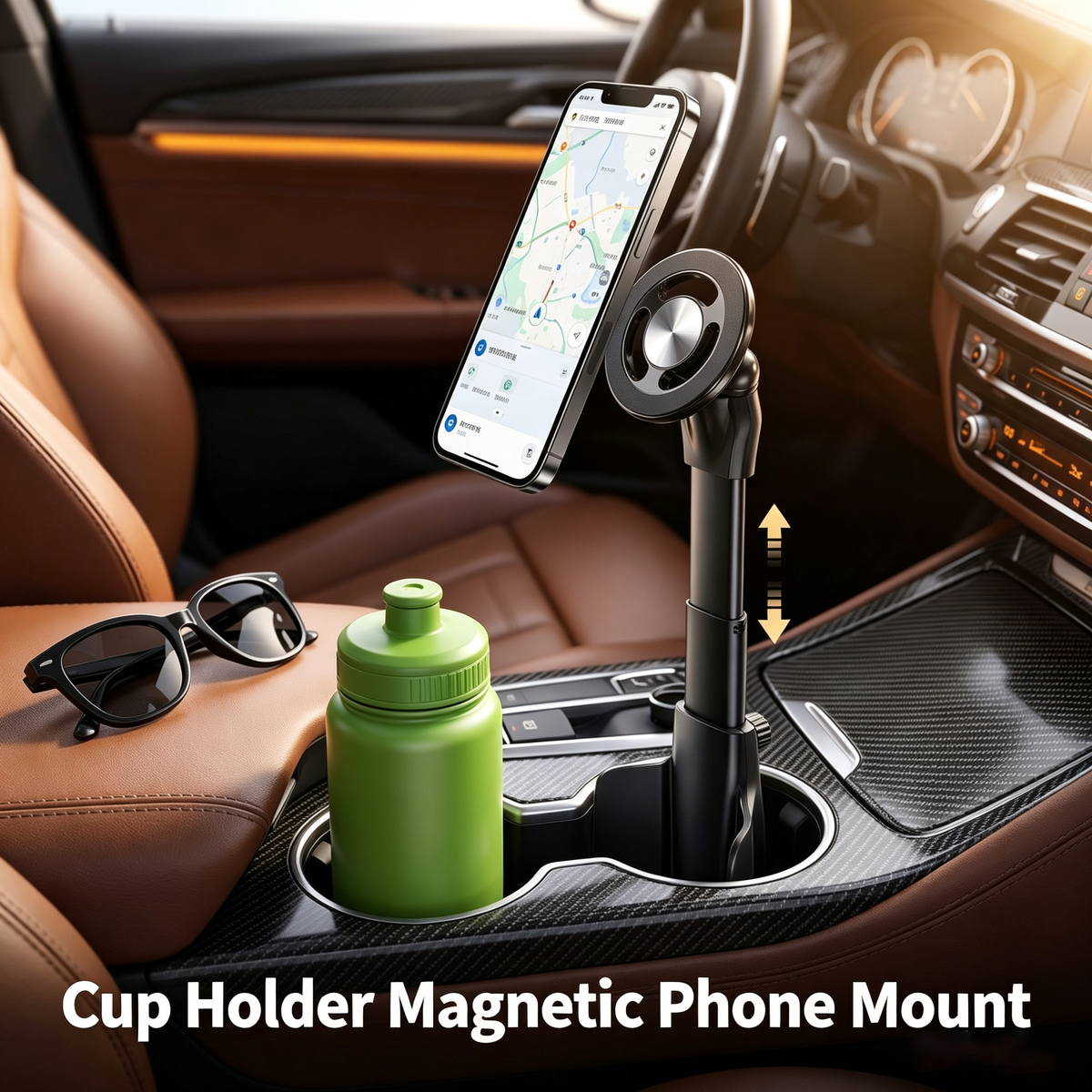 Cup Holder Magnetic Phone Mount for Car, Telescopic Adjustable N52 Strong Magnet Car Phone Holder