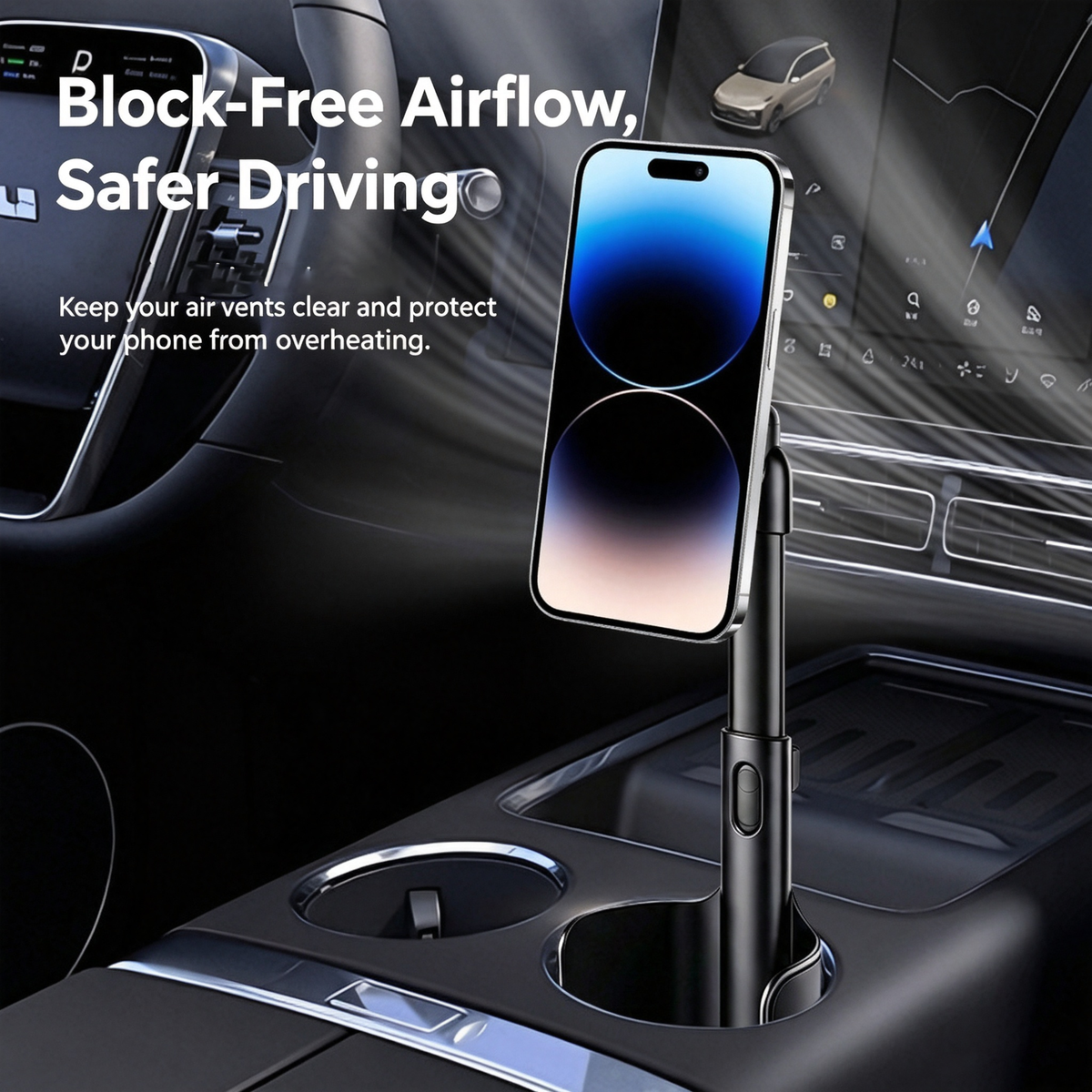 Cup Holder Magnetic Phone Mount for Car, Telescopic Adjustable N52 Strong Magnet Car Phone Holder