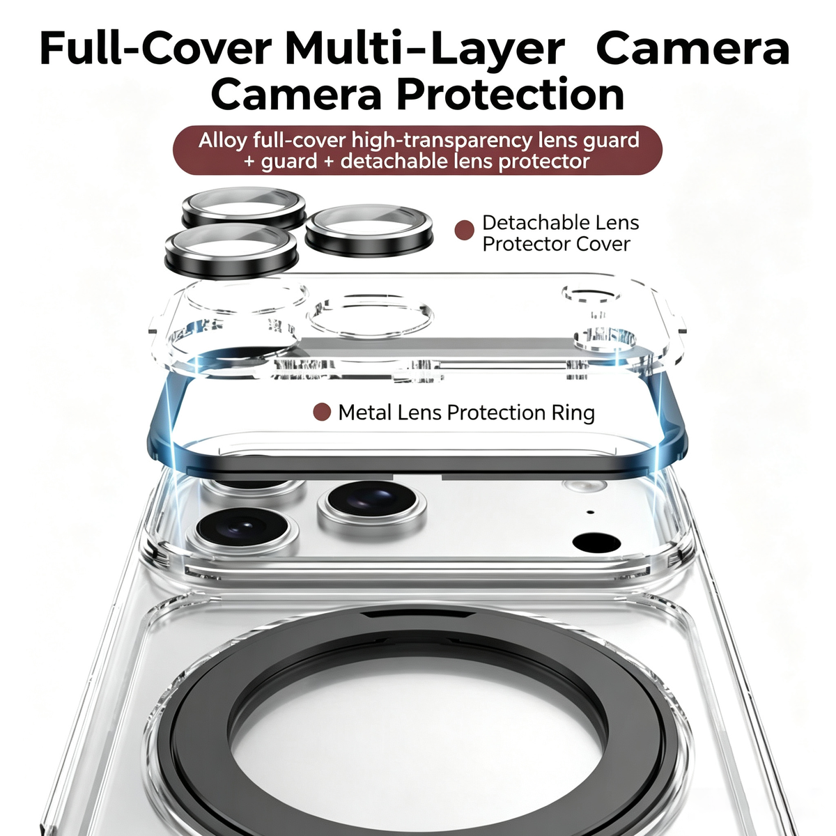 Transparent Magnetic Stand Phone Case for iPhone Series with Lens Protection
