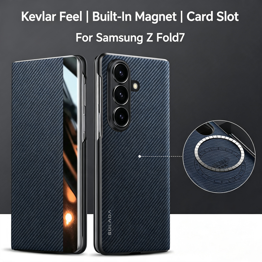 Kevlar Texture Magnetic Flip Case For Samsung Galaxy Z Fold Wireless Charging Magnet