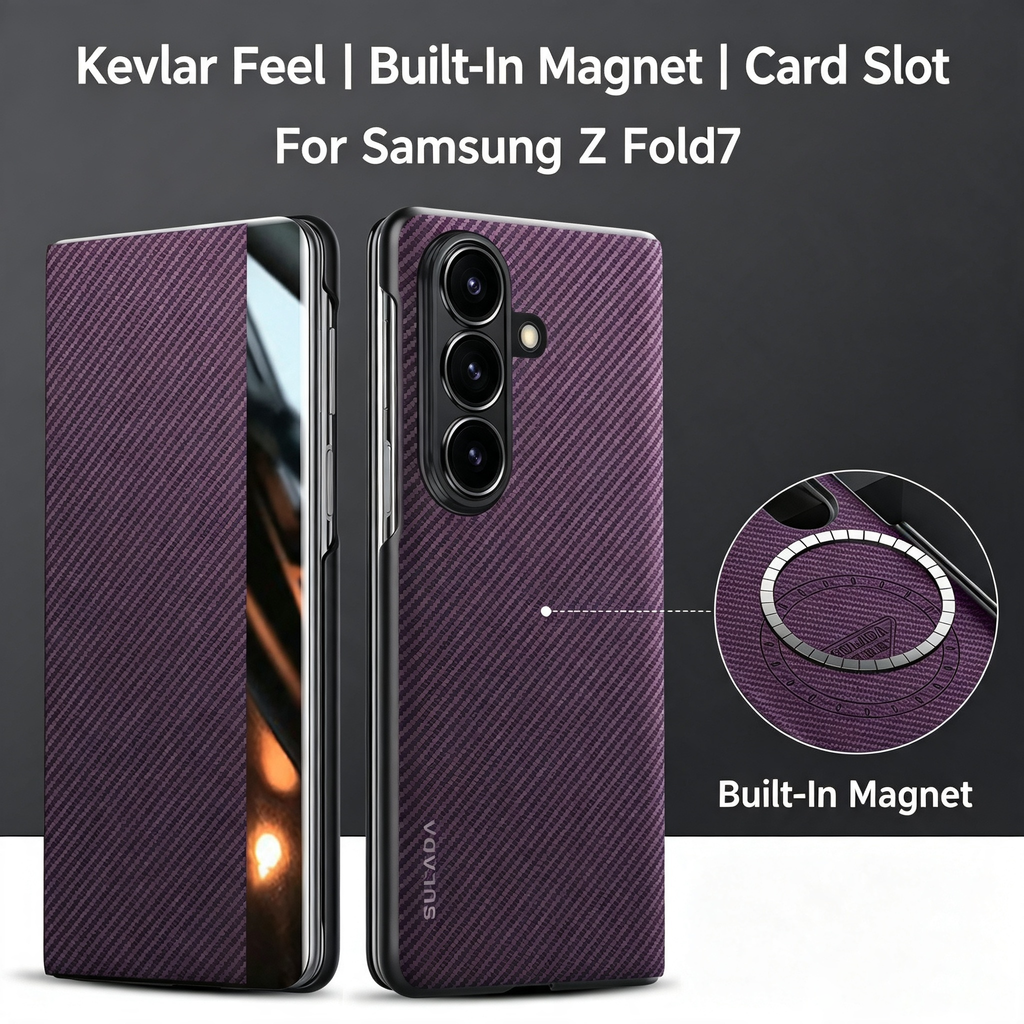 Kevlar Texture Magnetic Flip Case For Samsung Galaxy Z Fold Wireless Charging Magnet