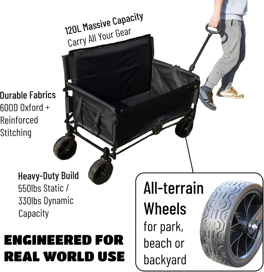 3-in-1 Multifunctional Wagon, Convertible Utility Cart Switches to 2-Seater, Ideal for Beach, Soccer, Baseball Games & Camping