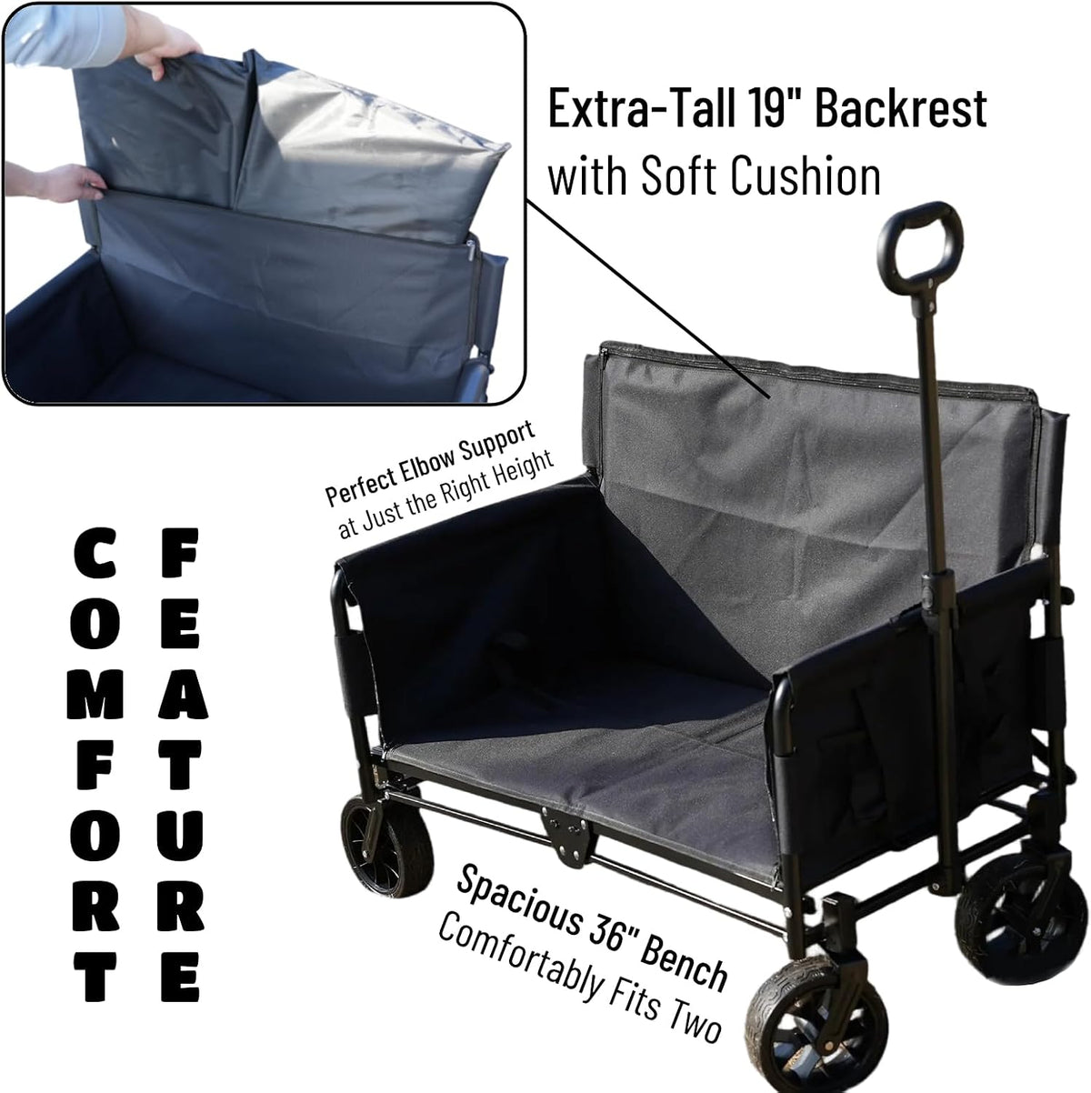 3-in-1 Multifunctional Wagon, Convertible Utility Cart Switches to 2-Seater, Ideal for Beach, Soccer, Baseball Games & Camping