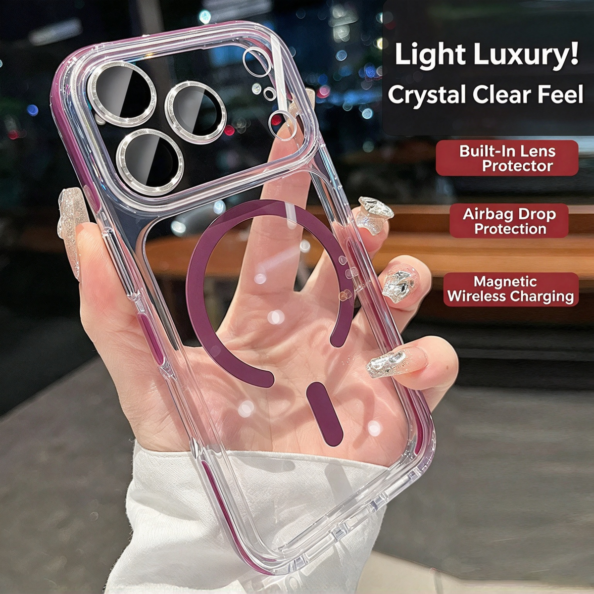 Transparent Magnetic Case for iPhone Series with Electroplated Lens Frame