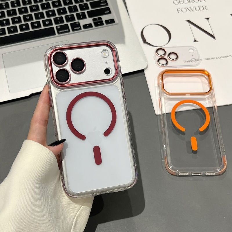 Transparent Magnetic Case for iPhone Series with Electroplated Lens Frame