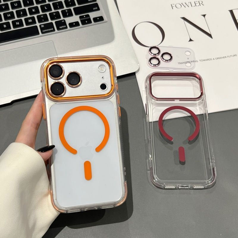Transparent Magnetic Case for iPhone Series with Electroplated Lens Frame