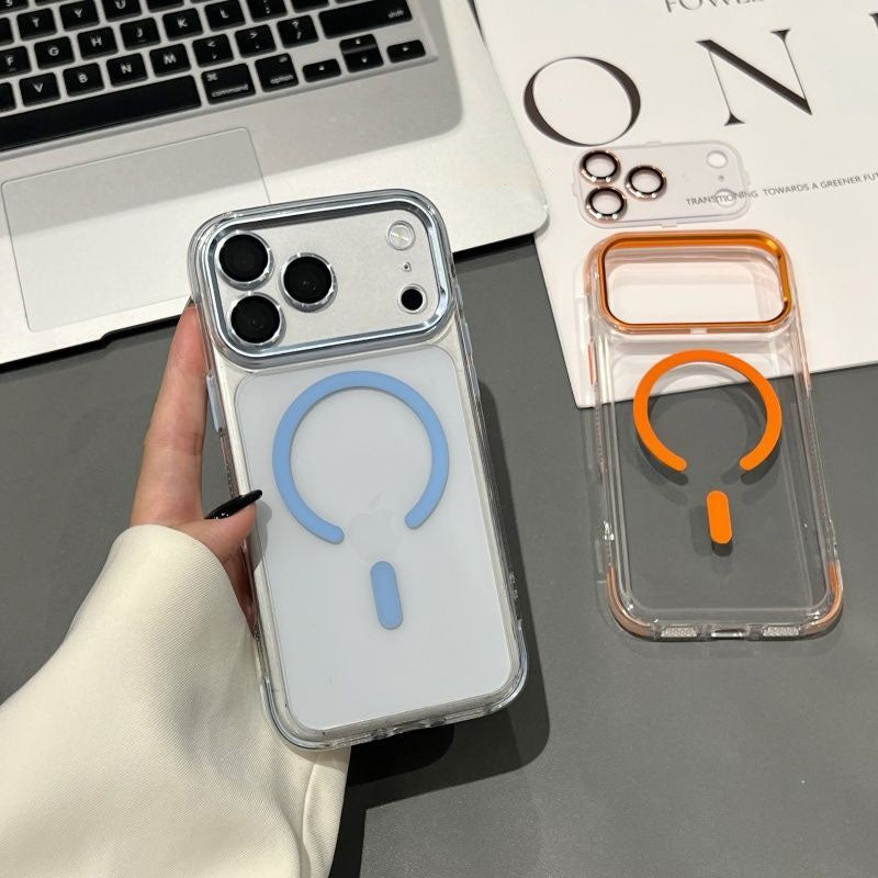 Transparent Magnetic Case for iPhone Series with Electroplated Lens Frame