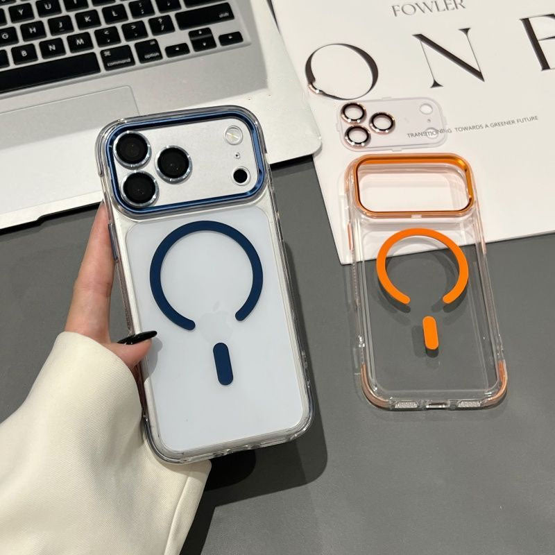 Transparent Magnetic Case for iPhone Series with Electroplated Lens Frame