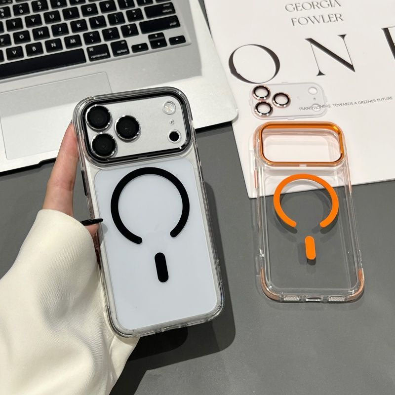 Transparent Magnetic Case for iPhone Series with Electroplated Lens Frame