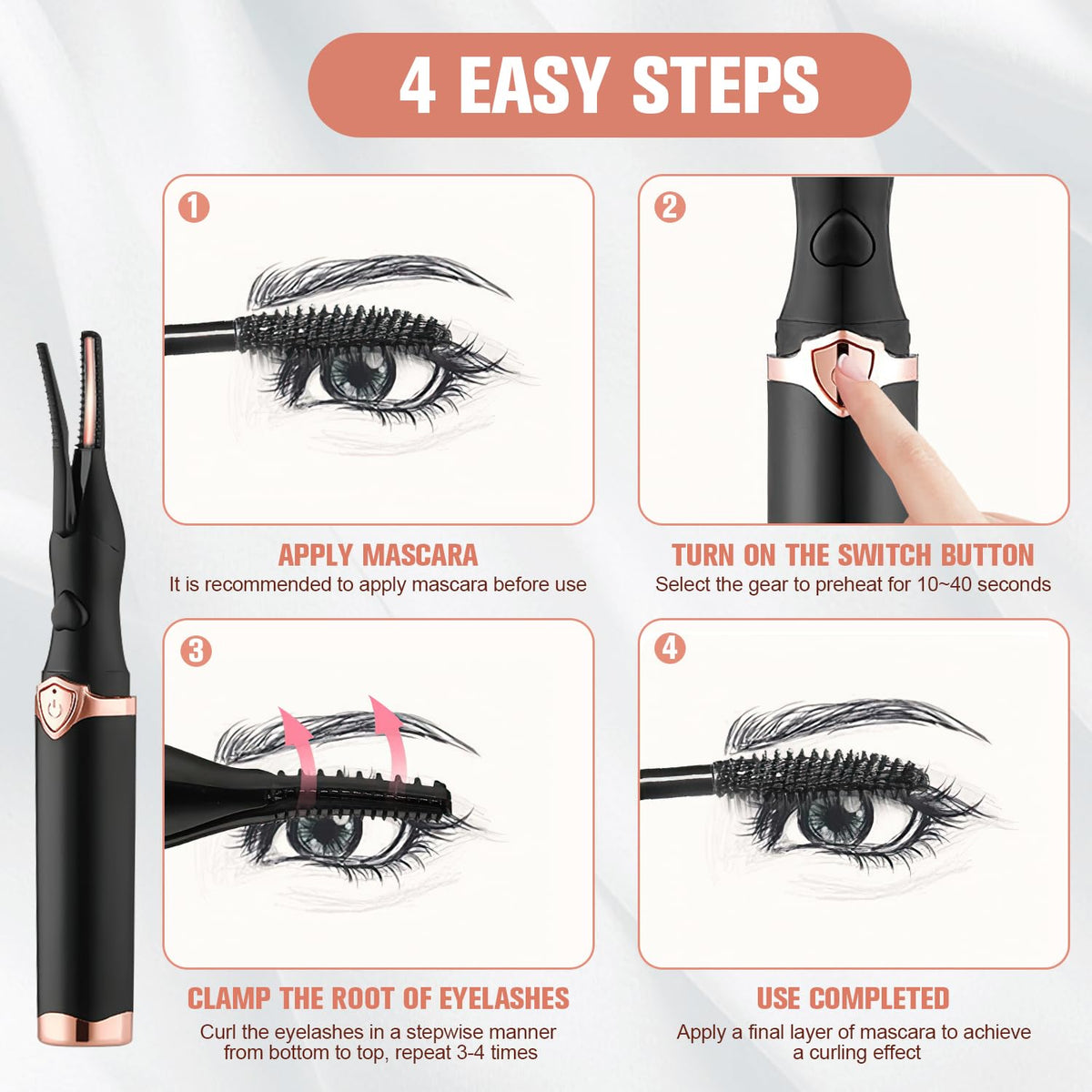 Heated Eyelash Curler Mini Electric Eyelash Curler USB Rechargeable Finalize Eyelash Tool Beauty Tools for Women