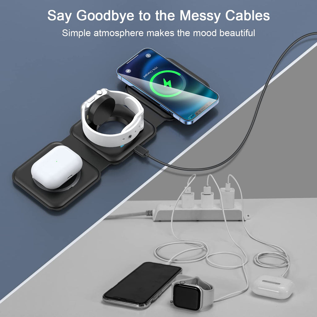 Wireless Charger 3 in 1 Magnetic Travel Wireless Charging Station Compatible