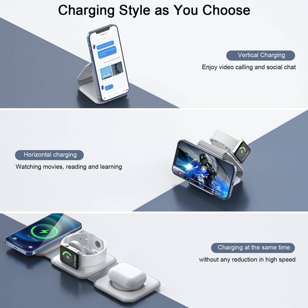 Wireless Charger 3 in 1 Magnetic Travel Wireless Charging Station Compatible
