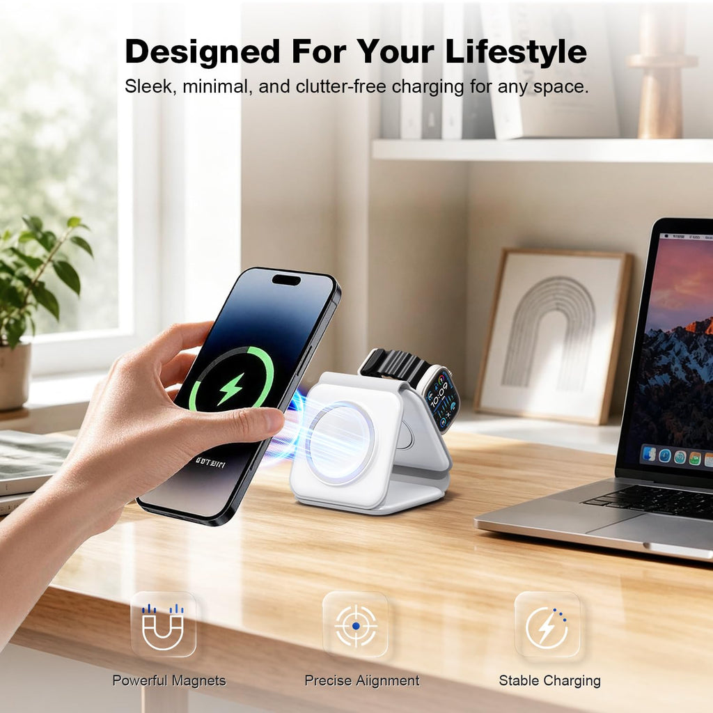 Wireless Charger 3 in 1 Magnetic Travel Wireless Charging Station Compatible