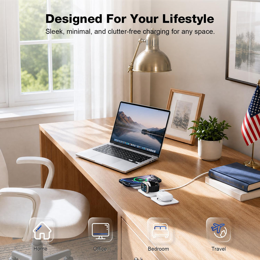 Wireless Charger 3 in 1 Magnetic Travel Wireless Charging Station Compatible